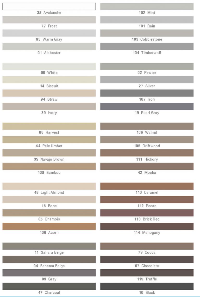 Tile Grout Color Chart